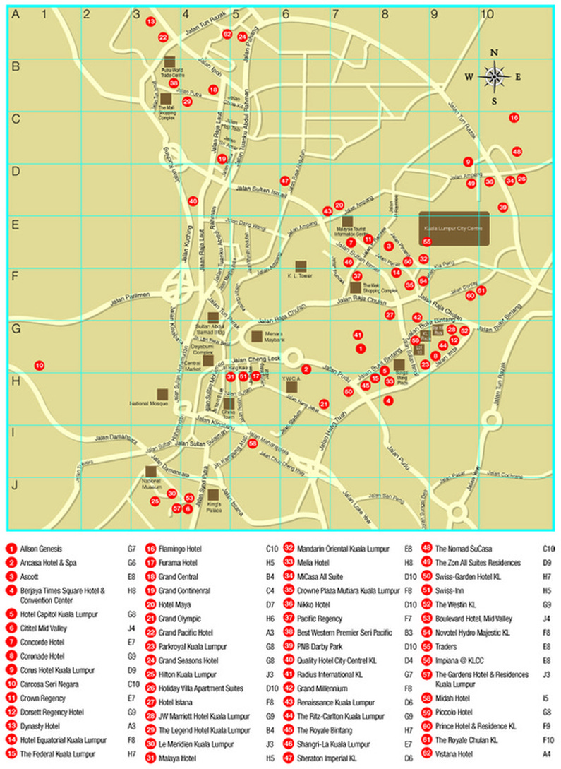 خريطة فنادق كوالالمبور في ماليزيا2013_فنادق كوالالمبور الرخصية كوالالمبور فنادق